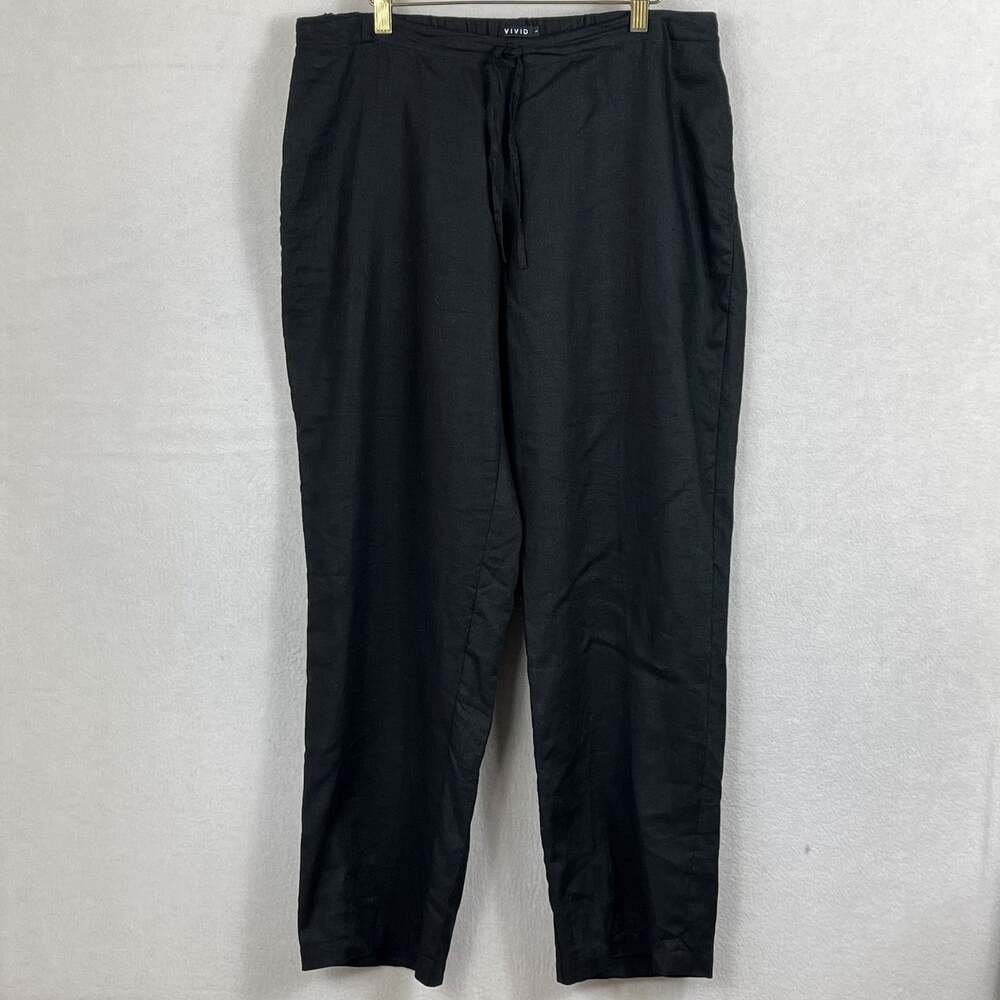 VIVID 100% Linen Black Drawstring Pants Women's Large Lagenlook